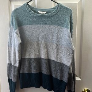 Striped Teal and Gray Women's Sweater